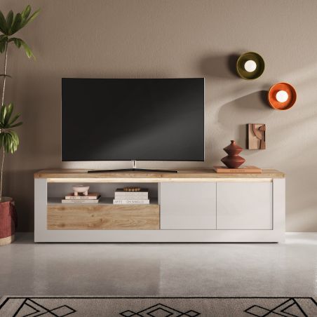 Meuble TV 210 cm CRONOS BLANC CADIZ V2 avec LED inclus