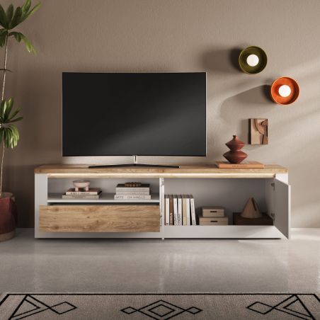 Meuble TV 210 cm CRONOS BLANC CADIZ V2 avec LED inclus