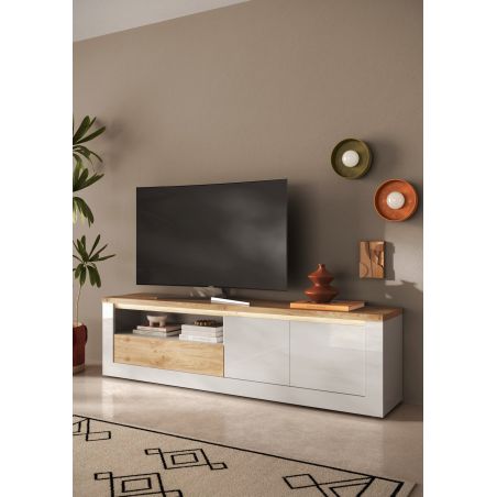 Meuble TV 210 cm CRONOS BLANC CADIZ V2 avec LED inclus