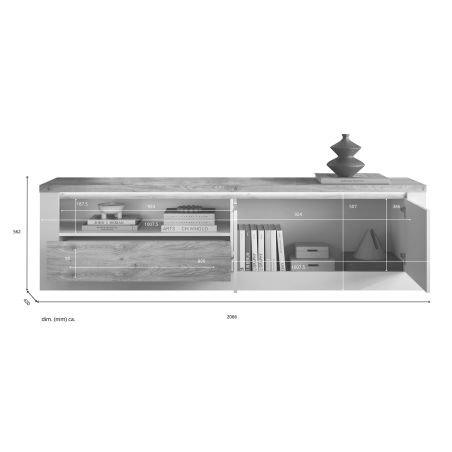 Meuble TV 210 cm CRONOS BLANC CADIZ V2 avec LED inclus