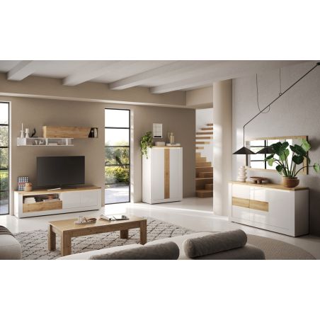 Meuble TV 210 cm CRONOS BLANC CADIZ V2 avec LED inclus
