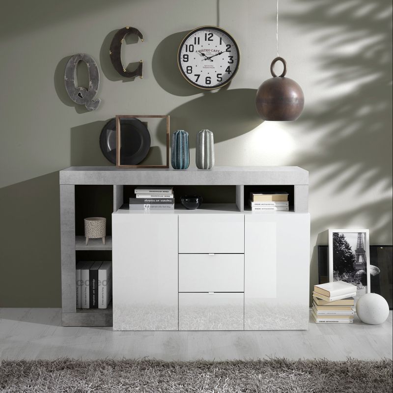 Buffet design 2 portes et 3 tiroirs BURGA BETON 146 cm