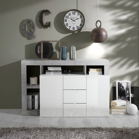 Buffet design 2 portes et 3 tiroirs BURGA BETON 146 cm