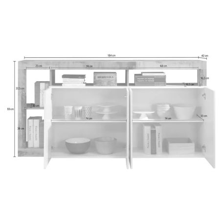 Buffet design 4 portes BURGA BETON 184 cm
