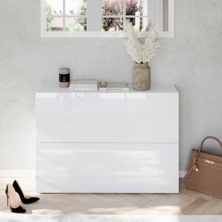 Armoire a chaussures 2 portes rabattantes JERRY en blanc brillant à poser ou à suspendre