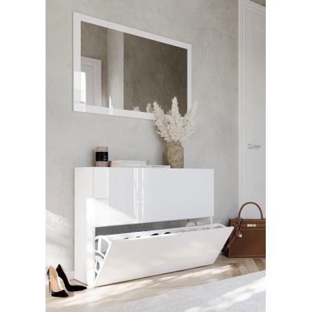Armoire a chaussures 2 portes rabattantes JERRY en blanc brillant à poser ou à suspendre