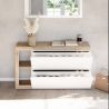 Meuble a chaussures 2 portes rabattantes BURGA 133 cm en blanc brillant et décor chêne cadiz