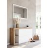 Meuble a chaussures 2 portes rabattantes BURGA 133 cm en blanc brillant et décor chêne cadiz