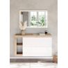 Meuble a chaussures 2 portes rabattantes BURGA 133 cm en blanc brillant et décor chêne cadiz