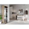 Meuble a chaussures 2 portes rabattantes BURGA 133 cm en blanc brillant et décor chêne cadiz