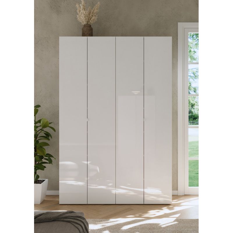 Armoire a chaussures 4 portes JERRY en blanc brillant hauteur 186 cm
