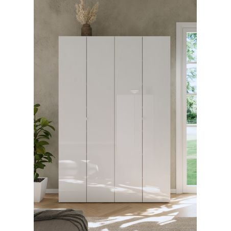 Armoire a chaussures 4 portes JERRY en blanc brillant hauteur 186 cm