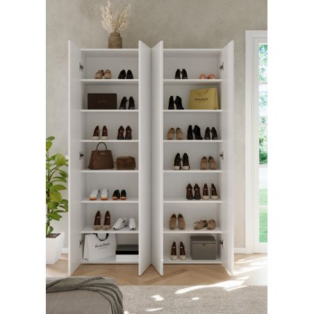 Armoire a chaussures 4 portes JERRY en blanc brillant hauteur 186 cm