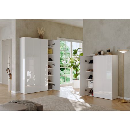 Armoire a chaussures 4 portes JERRY en blanc brillant hauteur 186 cm