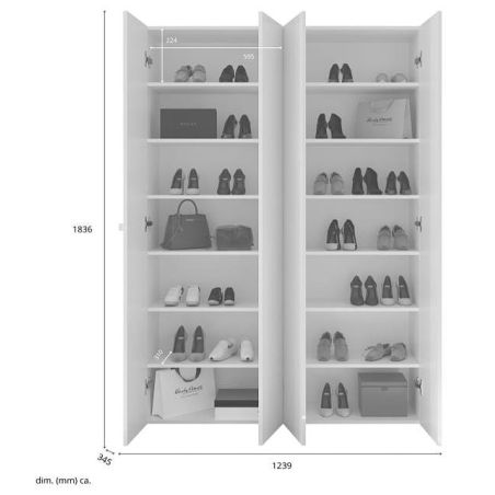 Armoire a chaussures 4 portes JERRY en blanc brillant hauteur 186 cm