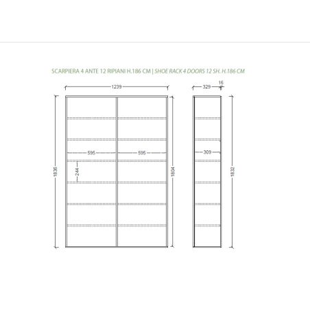 Armoire a chaussures 4 portes JERRY en blanc brillant hauteur 186 cm