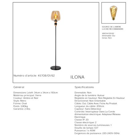 Lampadaire ILONA- Ø 34 cm - 1xE27 - Ambre - de la marque LUCIDE