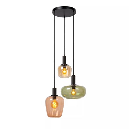 Suspension ILONA 3 abats-jours - 3xE27 - Ambre - de la marque LUCIDE
