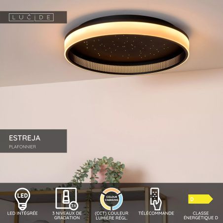Plafonnier ESTREJA - Ø 40 cm - LED 3 StepDim - CCT - 2500K/3000K - Noir - de la marque LUCIDE