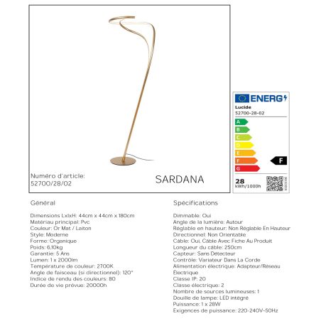 Lampadaire SARDANA - Ø 44 cm - Or Mat / Laiton - de la marque LUCIDE | Premium