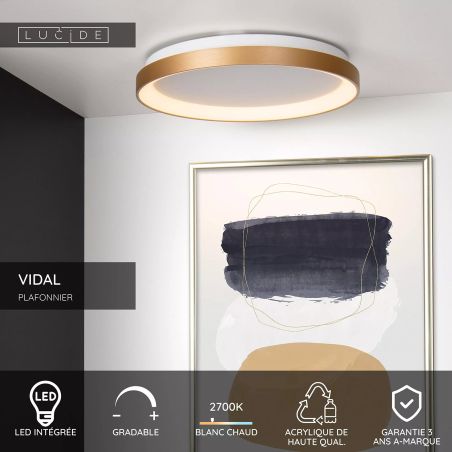 Plafonnier - diamètre 48 cm - LED Dim. - 1x38W 2700K - Or Mat et Laiton - de la marque LUCIDE - Premium