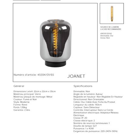 Lampe de table JOANET - diamètre 22 cm - 1xE27 - Fumé - de la marque LUCIDE