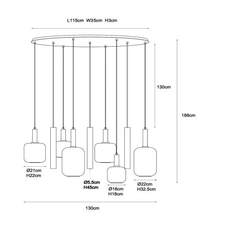 Suspension JOANET - 6xE27 - Laiton - de la marque LUCIDE