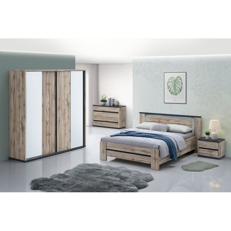 Chambre adulte complète CASPIAN avec lit 160 cm et armoire 200 cm