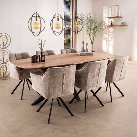 Table ovale MAXIME 215 cm en acacia massif avec pied central en métal