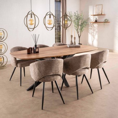 Table ovale MAXIME 215 cm en acacia massif avec pied central en métal