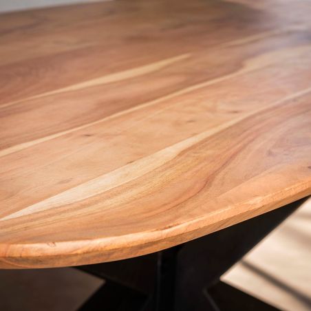 Table ovale MAXIME 215 cm en acacia massif avec pied central en métal