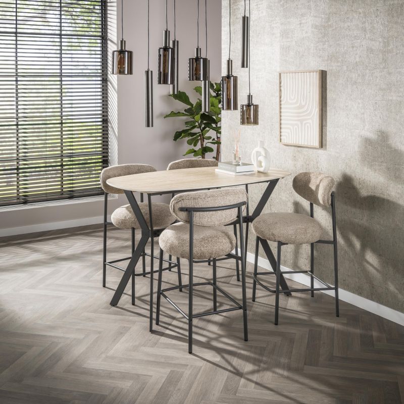 Table de bar 140 cm TIBERIA en céramique imitation travertin