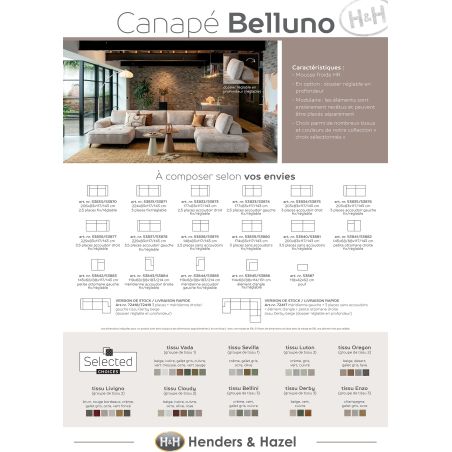 Belluno, 3-places accoudoir droit + méridienne gauche + flex - Derby beige - Henders and Hazel