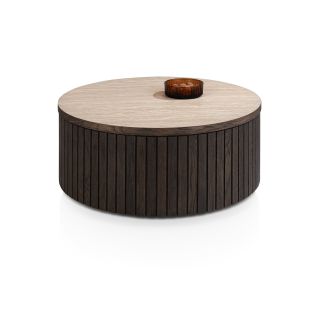 Ravello, table basse 80 x 80 cm - plateau HPL effet travertin- Henders and Hazel