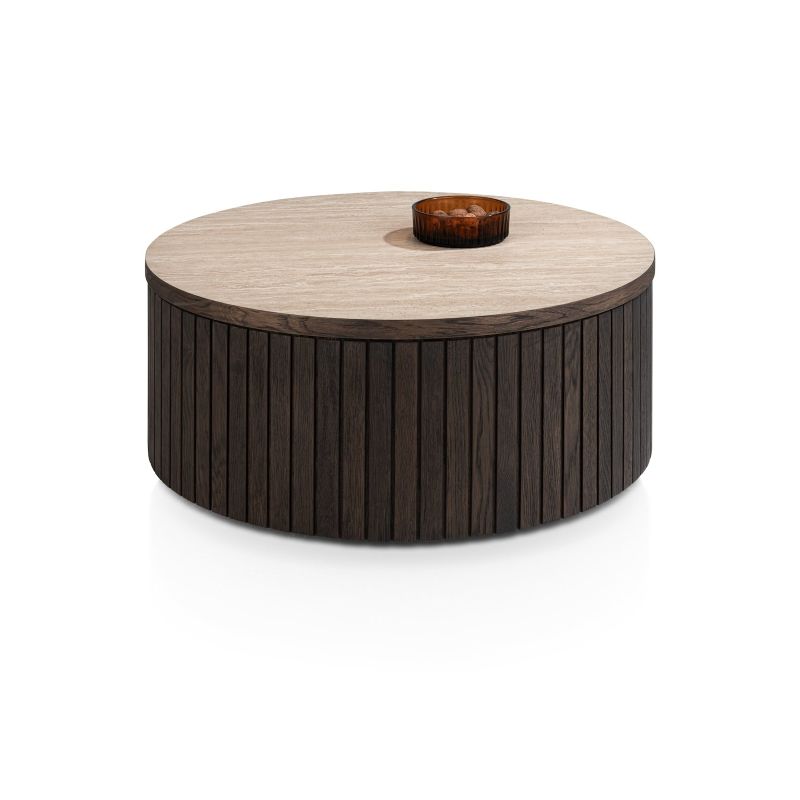 Ravello, table basse 80 x 80 cm - plateau HPL effet travertin- Henders and Hazel