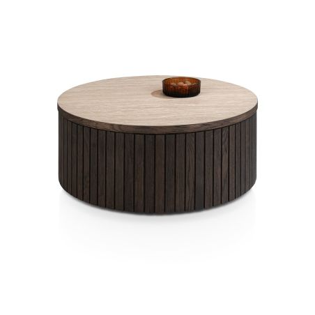Ravello, table basse 80 x 80 cm - plateau HPL effet travertin- Henders and Hazel
