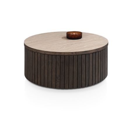 Ravello, table basse 80 x 80 cm - plateau HPL effet travertin- Henders and Hazel