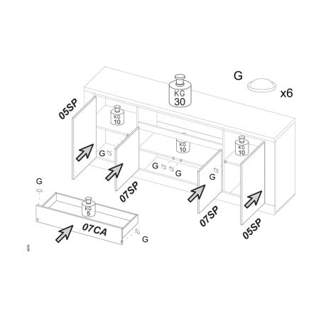 Buffet 4 portes et 1 tiroir CRONOS BLANC MERCURE avec LED inclus