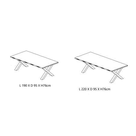 Table de repas GREGORY en 190 cm ou 220 cm avec pieds X en métal