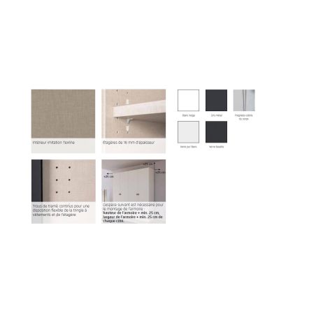 Armoire 5 portes 226 cm OBERON en décor verre brillant basalte avec accessoires intérieurs inclus