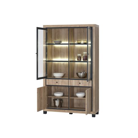 Vitrine 2 portes GREGORY en décor chêne estival avec éclairage LED inclus
