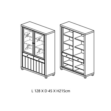 Vitrine 2 portes GREGORY en décor chêne estival avec éclairage LED inclus