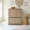 Buffet haut 4 portes GREGORY en décor chêne estival avec accents gris foncé