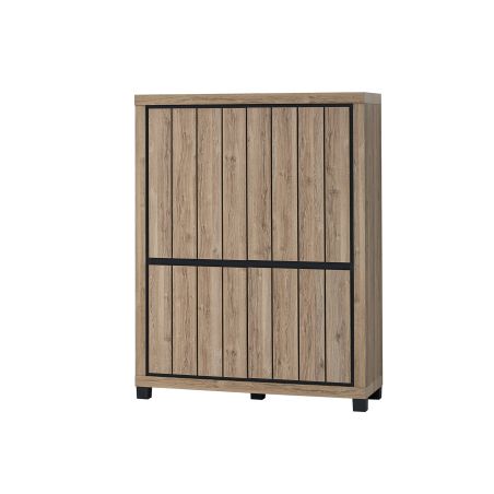 Buffet haut 4 portes GREGORY en décor chêne estival avec accents gris foncé