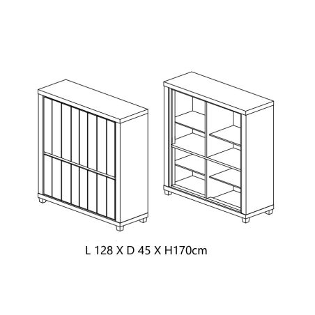 Buffet haut 4 portes GREGORY en décor chêne estival avec accents gris foncé
