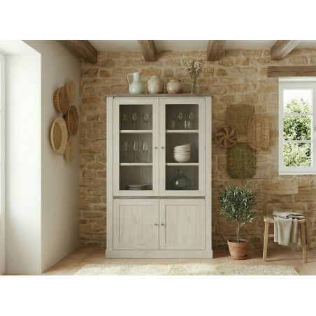 Vitrine 126 cm CALINE en décor bicolore chêne blanc et chêne d'automne