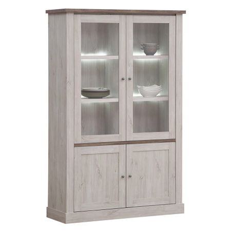 Vitrine 126 cm CALINE en décor bicolore chêne blanc et chêne d'automne