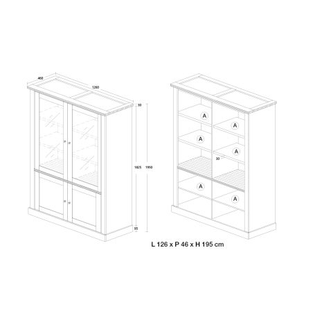 Vitrine 126 cm CALINE en décor bicolore chêne blanc et chêne d'automne