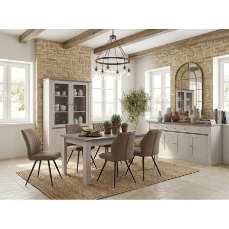 Vitrine 126 cm CALINE en décor bicolore chêne blanc et chêne d'automne