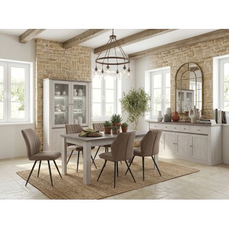 Vitrine 126 cm CALINE en décor bicolore chêne blanc et chêne d'automne